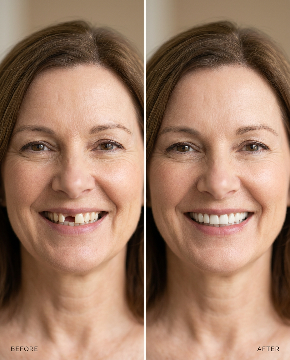 Riabilitazione con impianti dentali — prima e dopo